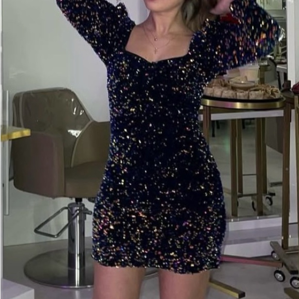 Zara Black and Multicolor Sequin Dress